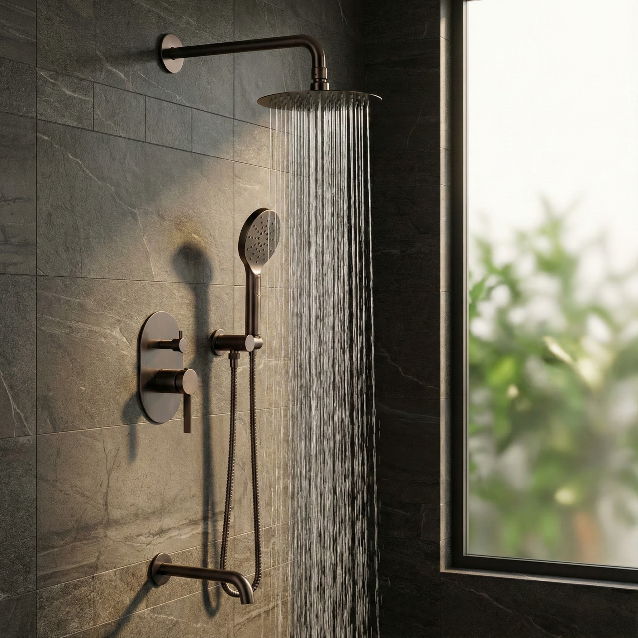 Surface mounted architectural ceiling rain showers